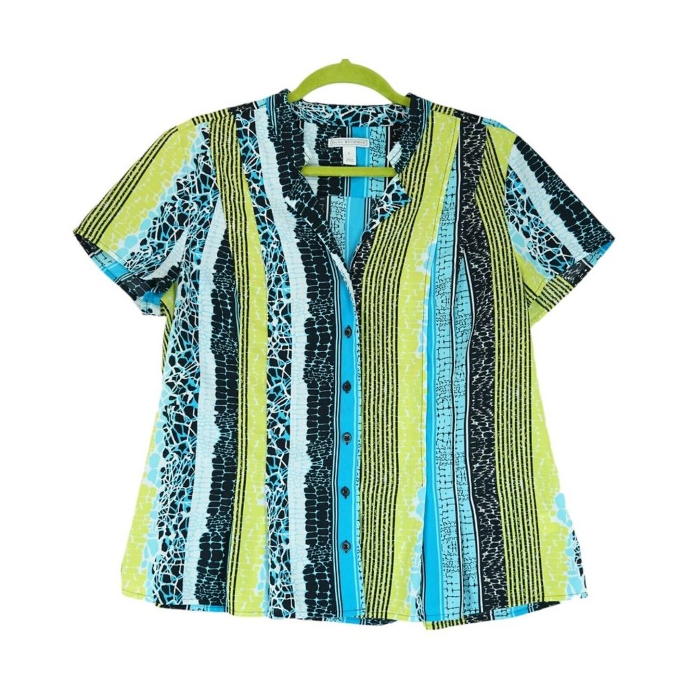 Dana Buchman Womens Shirt Striped Short Sleeve Button Down Size Large Colorful
